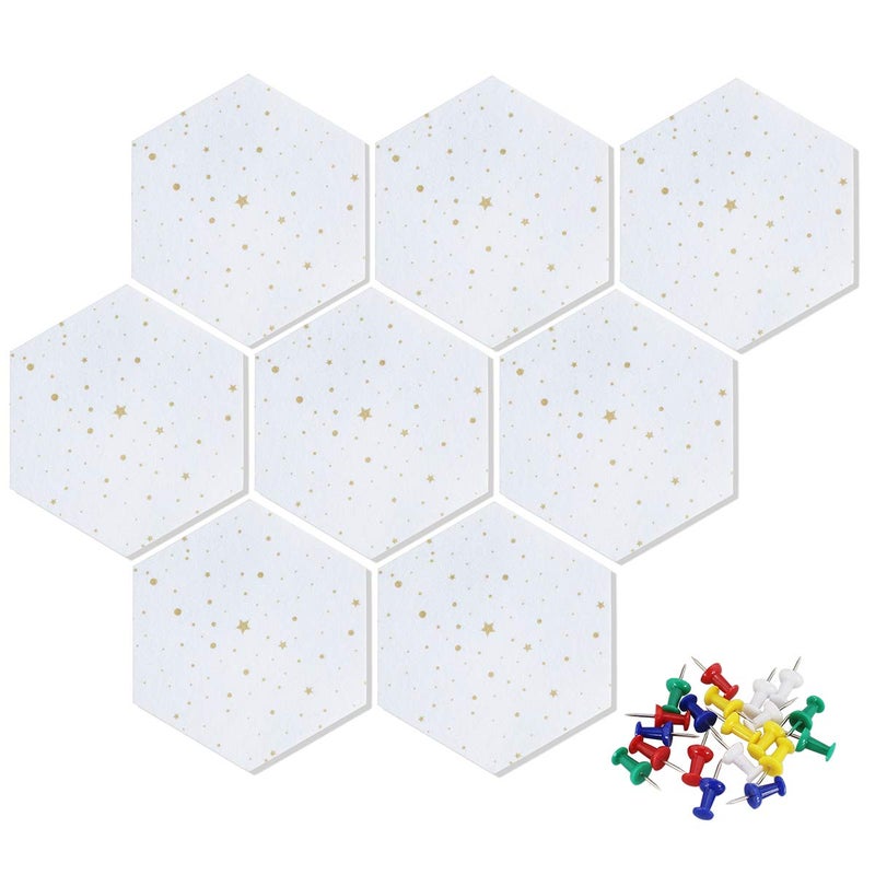 Uoisaiko Felt Hexagon Bulletin Board with 20 Push Pins, Pack of 8 Notice Boards for Home Office Kitchen, Push Pin Board Felt Wall Tiles for Photos Memos - Image 1